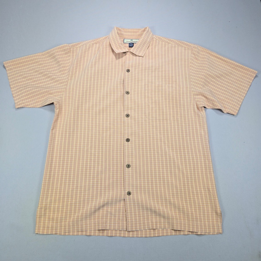 Tommy Bahama Shirt Silk Plaid Relaxed Button Up Orange Mens Medium M